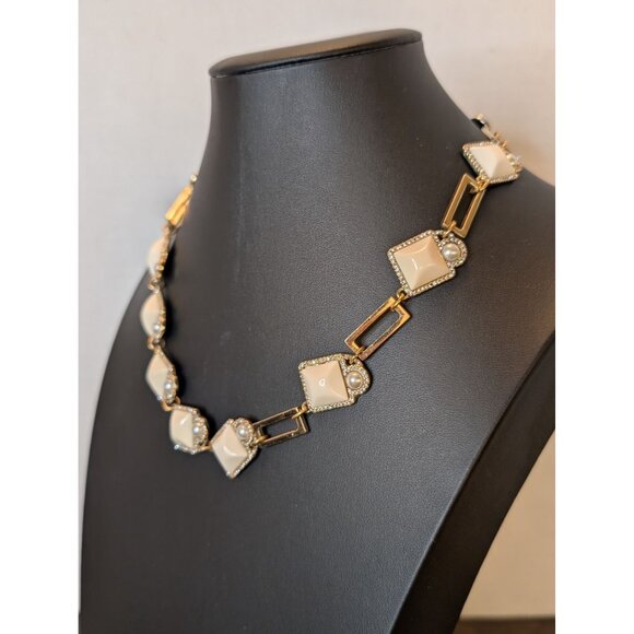 Lulu Frost Necklace & Bracelet W/ Cream Enamel Faux Pearl Accents & Rhinestones - Picture 3 of 10